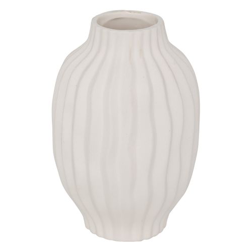 Vase Haut Strié En Céramique Texturée Blanc Mat D. 15 X H. 22 Cm