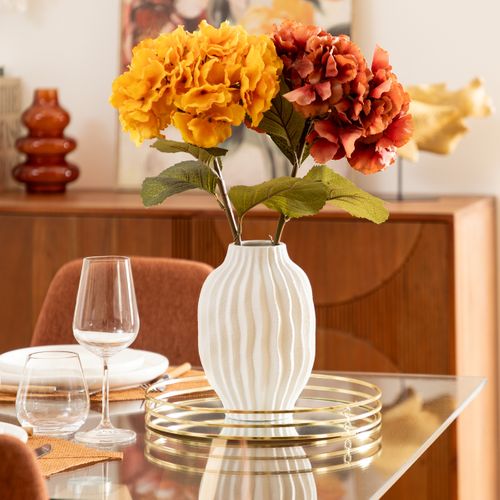 Vase Haut Strié En Céramique Texturée Blanc Mat D. 15 X H. 22 Cm