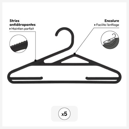5 Cintres Antidérapants "hang'up" Noir L41cm