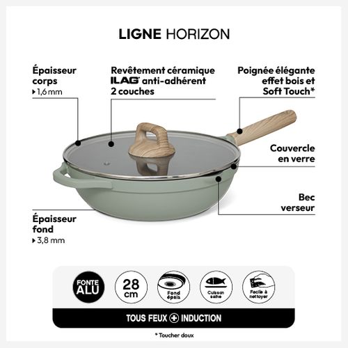 Sauteuse "horizon" En Fonte D'aluminium Vert D28cm