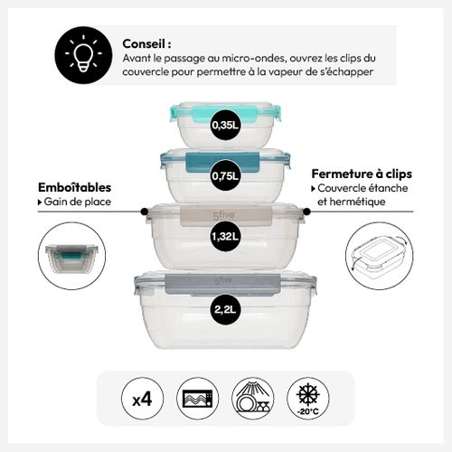 Lot De 4 Boîtes "klic" Rectangle En Plastique