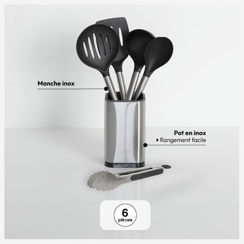 5 Ustensiles De Cuisine Avec Pot De Rangement En Inox