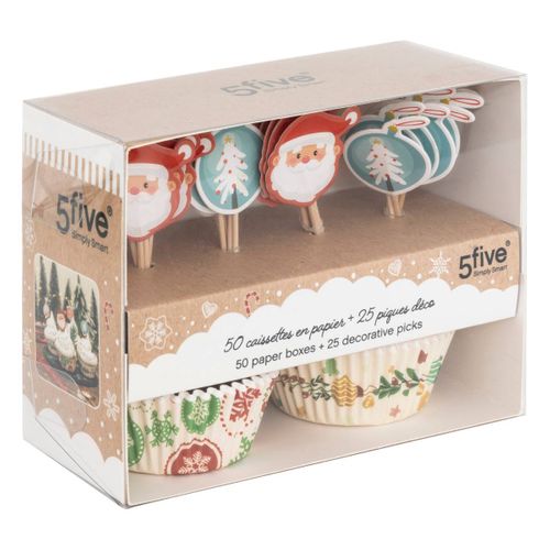 50 Caissettes Cupcakes 25 Piques Noël