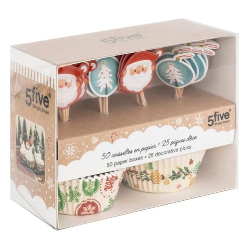 50 Caissettes Cupcakes 25 Piques Noël