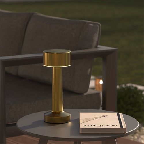 Lampe D'extérieur LED Rechargeable USB En Acier Doré Effet Brossé D 9 X H 21.5 Cm