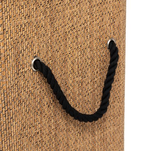 Panier à Linge 100l En Bambou Et Tissu Noir Avec 2 Compartiments H 63 Cm