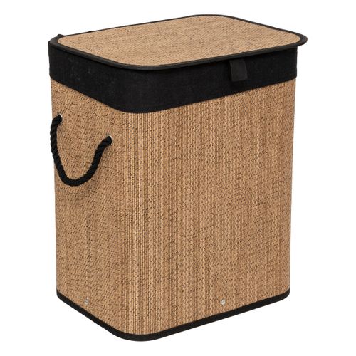 Panier à Linge 60l En Bambou Et Tissu Noir H 50 Cm
