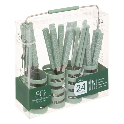 Ménagère 24 Pièces Avec Rack "géo" 24cm Vert