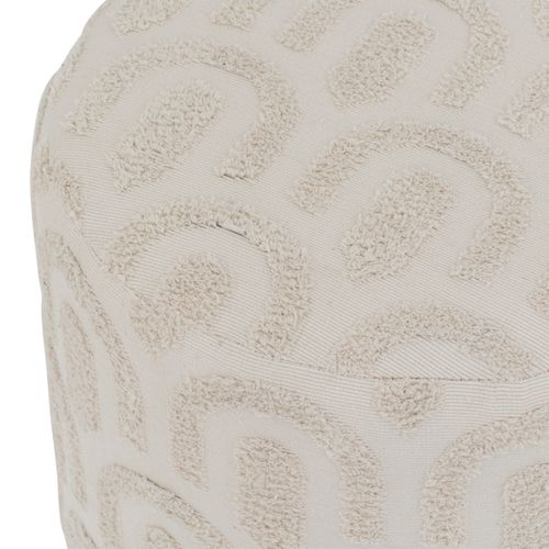 Pouf En Tissu Blanc Tufté Et Pied En Bois