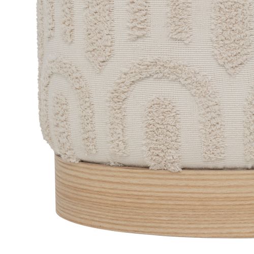 Pouf En Tissu Blanc Tufté Et Pied En Bois
