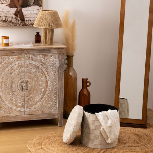 Pouf Pliant "pasti" Blanc D38x38cm