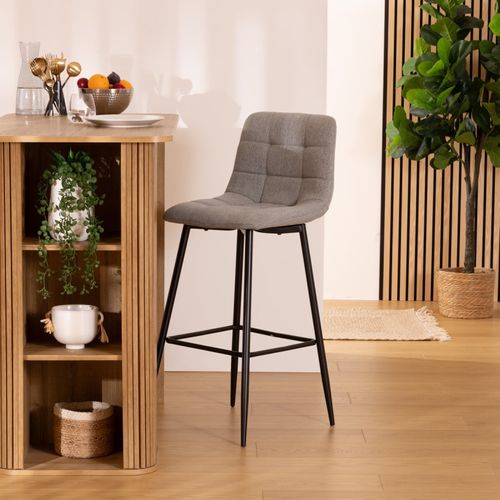 Tabouret De Bar Sirac Pieds Métal Tissu Gris