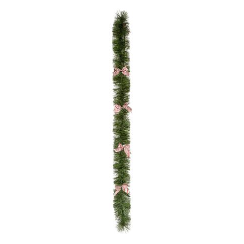 Guirlande De Noël Large 20 Cm Vert Avec Déco Noeuds Roses Longueur 2.7 Mètres
