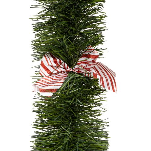 Guirlande De Noël Large 20 Cm Vert Avec Déco Noeuds Roses Longueur 2.7 Mètres
