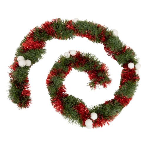 Guirlande De Noël Boa Large 10 Cm Vert Et Rouge Avec Déco Longueur 2.7 Mètres