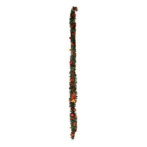 Guirlande De Noël Large 10 Cm Vert Rouge Avec Déco Boules Or Et Rouge Longueur 2.7 Mètres