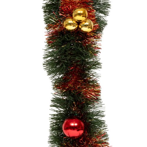 Guirlande De Noël Large 10 Cm Vert Rouge Avec Déco Boules Or Et Rouge Longueur 2.7 Mètres