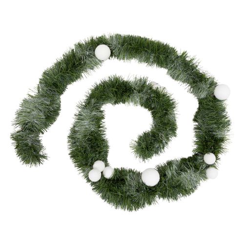 Guirlande De Noël Large 10 Cm Vert Scintillant Avec Déco Boules Blanc Neige Longueur 2.7 Mètres
