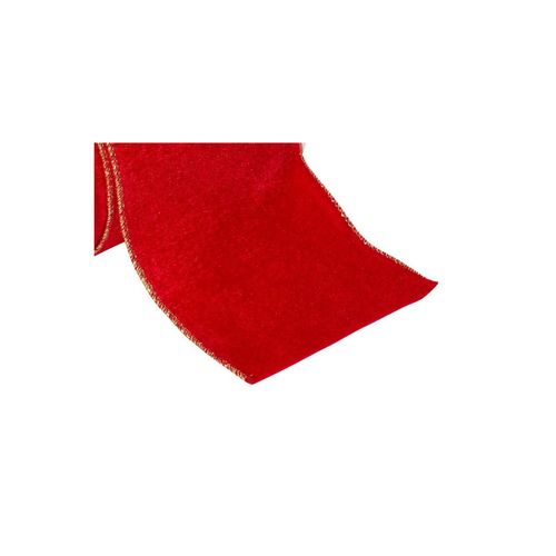 Guirlande De Noël Ruban Velours Rouge Avec Liseré Doré 12 Cm X 5 M