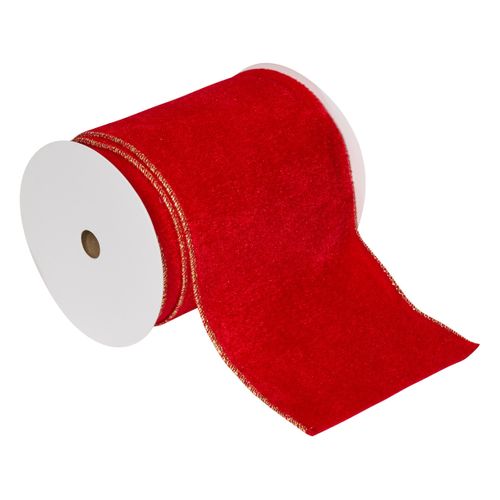 Guirlande De Noël Ruban Velours Rouge Avec Liseré Doré 12 Cm X 5 M
