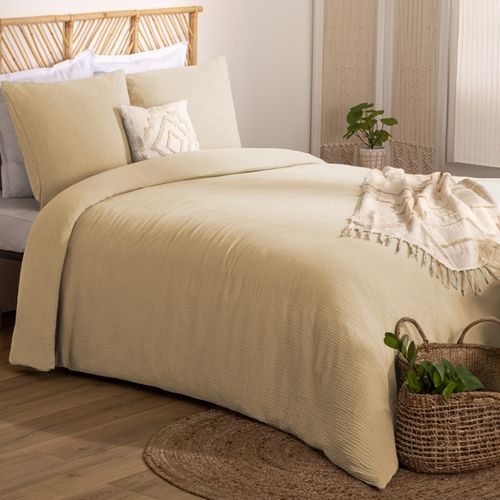 Parure De Lit 3 Pièces "flora" Gaze De Coton Lin 260x240cm