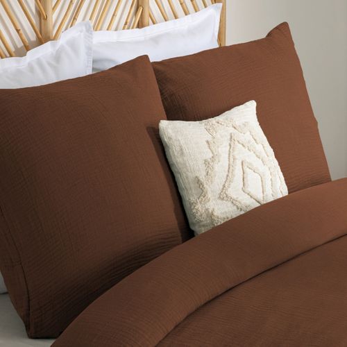 Parure De Lit 3 Pièces "flora" Gaze De Coton Marron 260x240cm