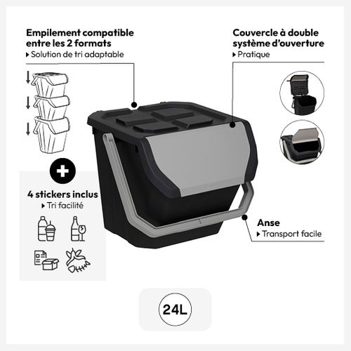 Poubelle De Tri 24l En Plastique Noir