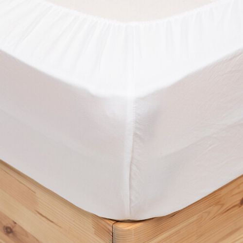 Drap Housse Aspect Coton Lavé - 140x190 Cm - Blanc