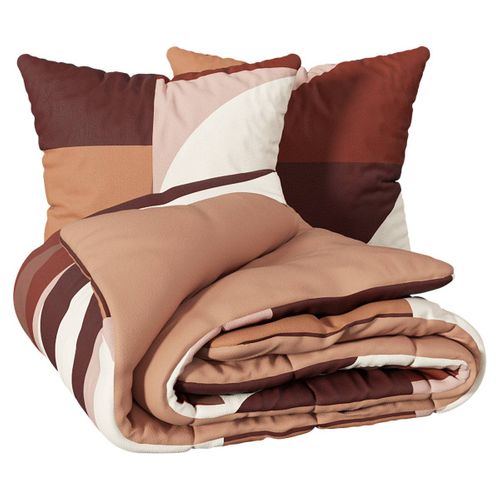 Parure De Lit 3 Pièces "tatia" Percale De Coton Terracotta 240x220cm