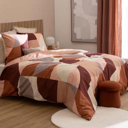 Parure De Lit 3 Pièces "tatia" Percale De Coton Terracotta 240x220cm