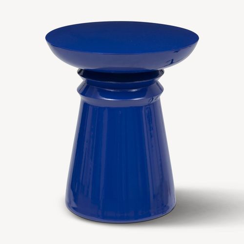 Table à Café Table D'appoint Totem En Métal Bleu Indigo D 38 Cm