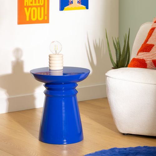 Table à Café Table D'appoint Totem En Métal Bleu Indigo D 38 Cm