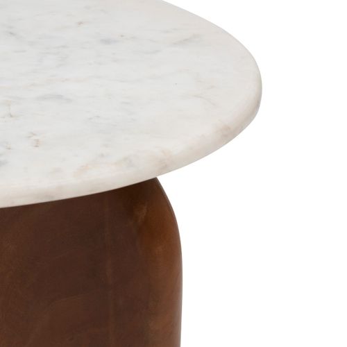 Table à Café Table D'appoint En Bois De Manguier Et Marbre Blanc D 51 Cm