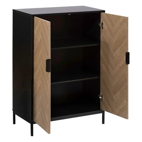 Cabinet "chevrons" 2 Portes Effet Pin Naturel Et Noir 110x80cm