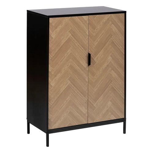 Cabinet "chevrons" 2 Portes Effet Pin Naturel Et Noir 110x80cm