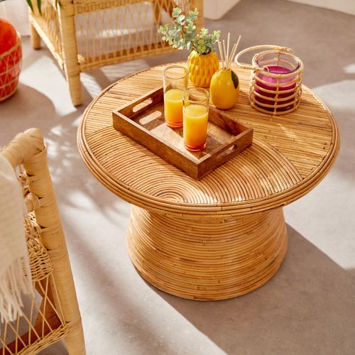 Table Basse Ronde En Rotin D 70 X H 45 Cm