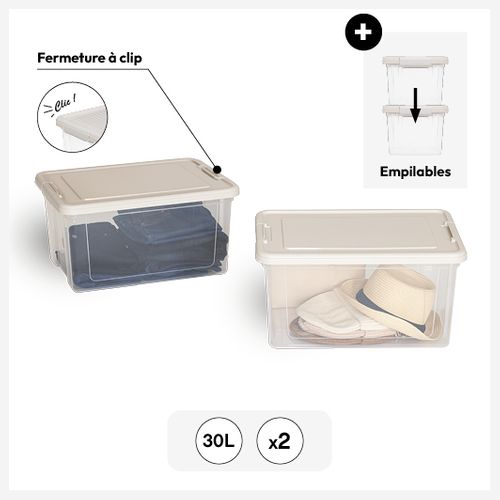 Lot De 2 Boîtes De Rangement Avec Fermeture à Clip 30l