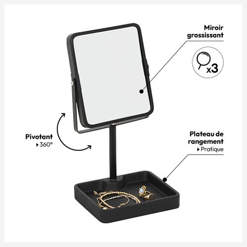 Miroir "glass" Pivotant Noir 30x15,2cm