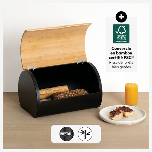 Boîte à Pain "blackbamboo" En Métal Et Bambou Noir