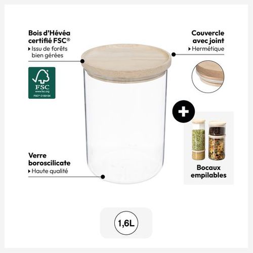 Bocal "hermet" 1,6l En Verre Avec Couvercle Hermétique Hévéa
