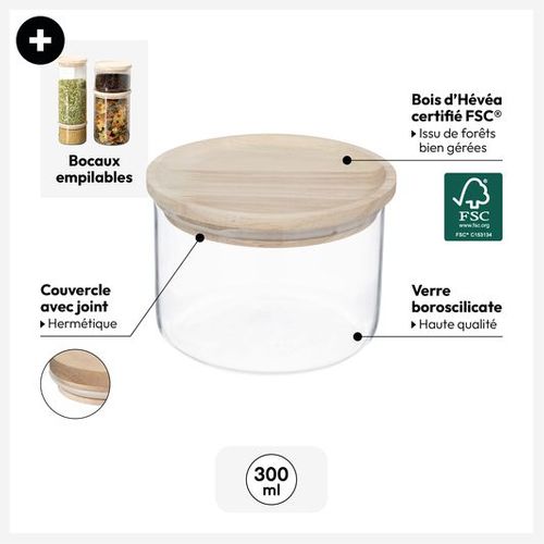 Bocal "hermet" 0,3l En Verre Avec Couvercle Hermétique Hévéa