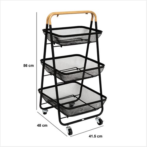 Desserte Roulante En Acier Noir 3 Paniers H 86 Cm