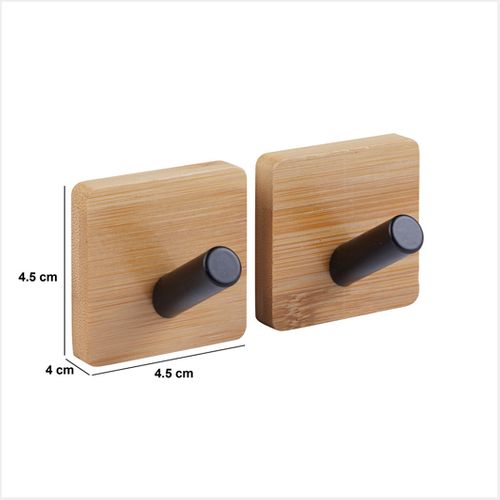 2 Patères Adhésives "stiky" En Métal Et Bamboo