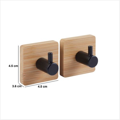 2 Patères Adhésives "stiky" En Métal Et Bamboo