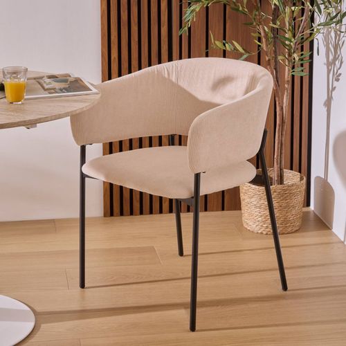 Fauteuil Repas Velours Côtelé Beige Solea