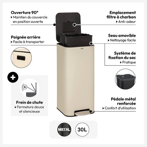 Poubelle carrée 30L DELTA Beige