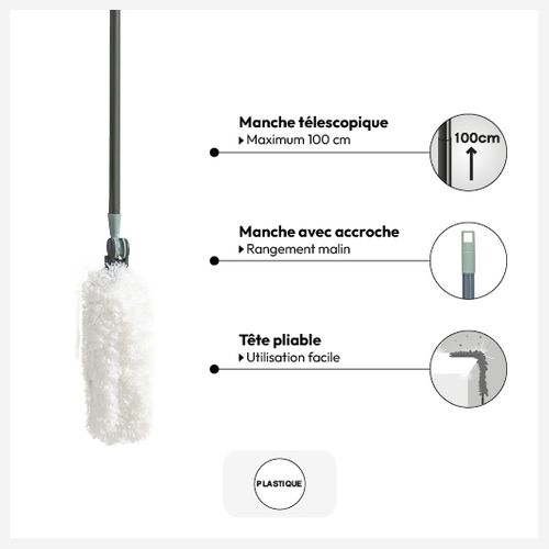 Plumeau Orientable Avec Manche Téléscopique Gris H135cm