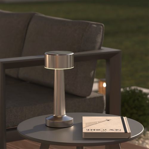 Lampe D'extérieur LED Rechargeable USB En Acier Argent Effet Brossé D 9 X H 21.5 Cm