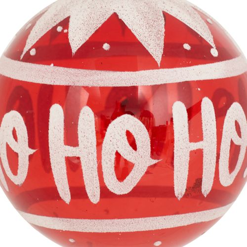 Déco Sapin De Noël Boule En Verre D 9 Cm Rouge Déco Ho Ho Ho Blanc Pailleté