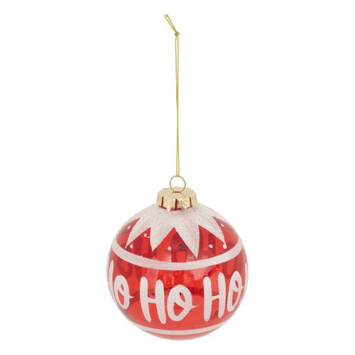 Déco Sapin De Noël Boule En Verre D 9 Cm Rouge Déco Ho Ho Ho Blanc Pailleté